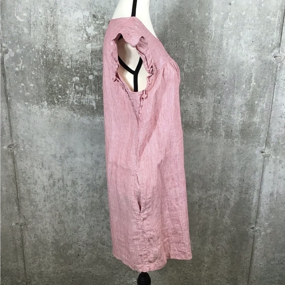 Cynthia Rowley Womens Striped Linen Mini Dress SZ M Pocket Ruffle Flutter Garden - Picture 6 of 13
